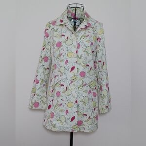 Loft Vintage Frut Print Trench Coat Jacket Size MP